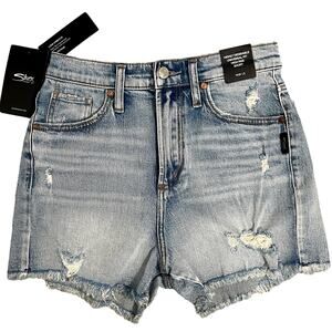Silver Jeans Highly Desirable Unv Fit High Rise Denim Shorts Indigo 25 3" STAIN